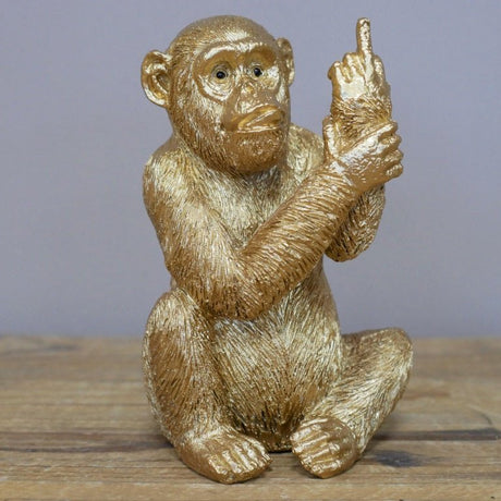 Up Yours Monkey Ornament Gold 12cm - ORNAMENTS - Beattys of Loughrea