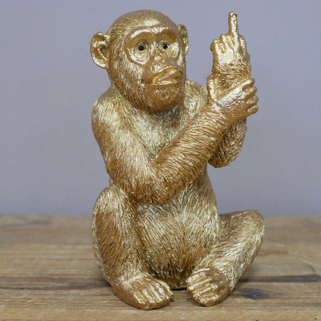 Up Yours Monkey Ornament Gold 12cm - ORNAMENTS - Beattys of Loughrea