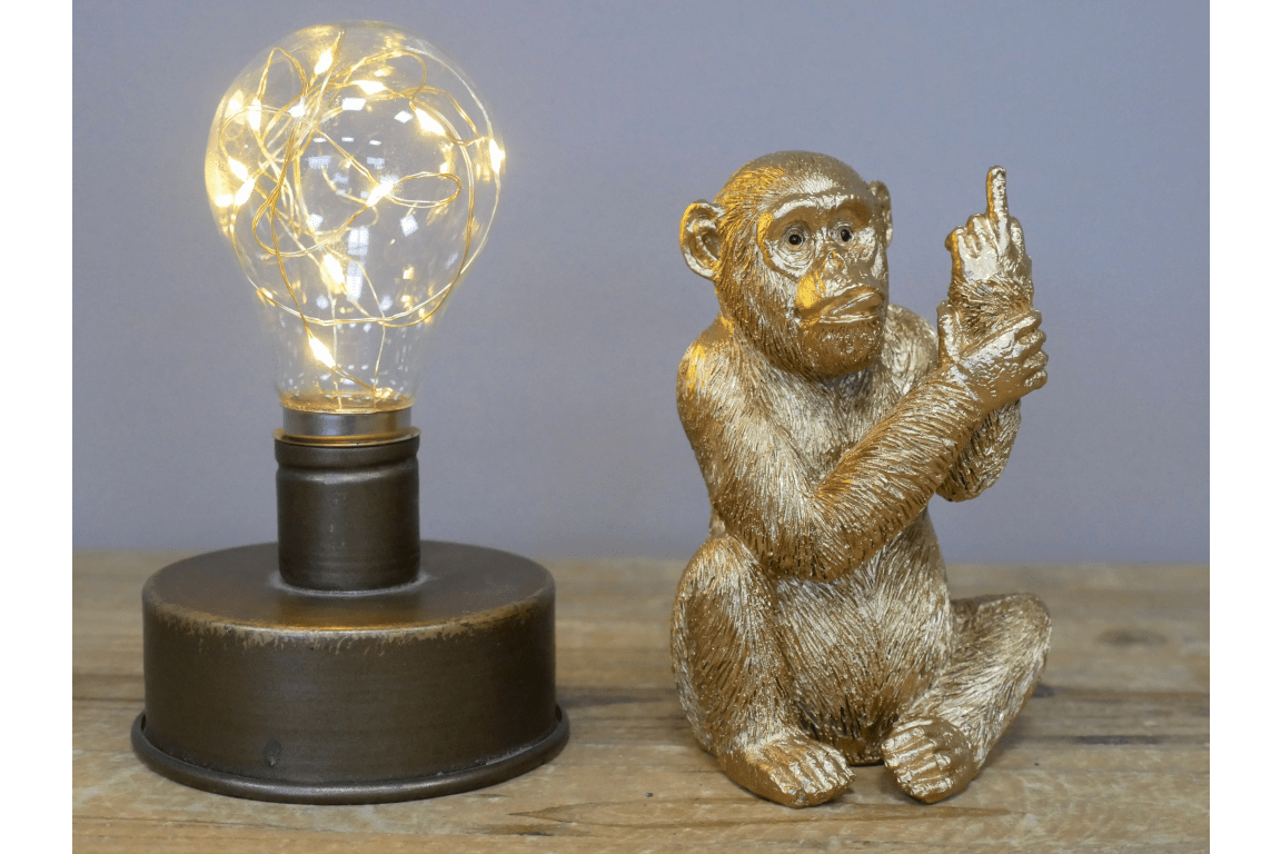 Up Yours Monkey Ornament Gold 12cm - ORNAMENTS - Beattys of Loughrea