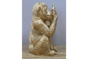 Up Yours Monkey Ornament Gold 12cm - ORNAMENTS - Beattys of Loughrea