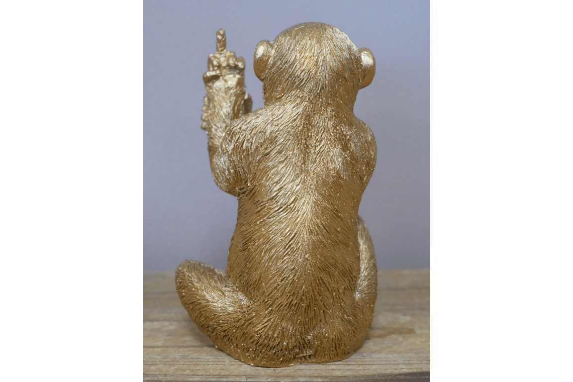 Up Yours Monkey Ornament Gold 12cm - ORNAMENTS - Beattys of Loughrea