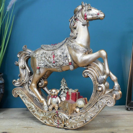 Light Up Christmas Rocking Horse 39cm - XMAS CERAMIC WOOD RESIN GLASS ORNAMENTS - Beattys of Loughrea