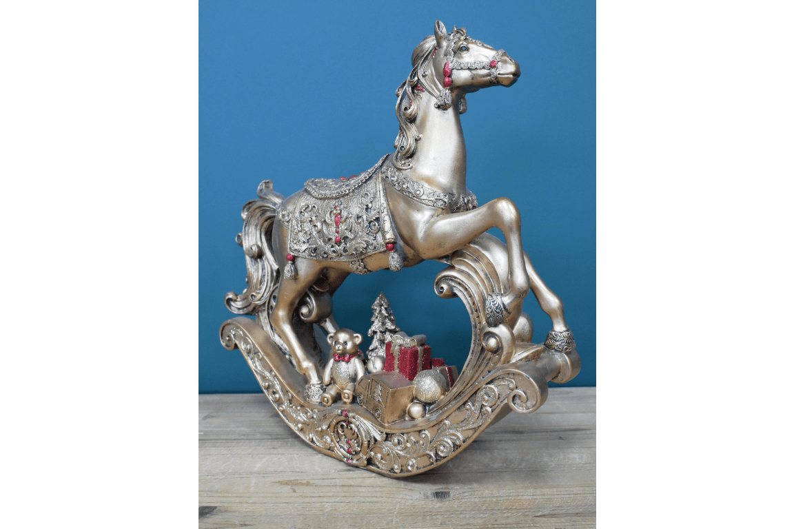 Light Up Christmas Rocking Horse 39cm - XMAS CERAMIC WOOD RESIN GLASS ORNAMENTS - Beattys of Loughrea