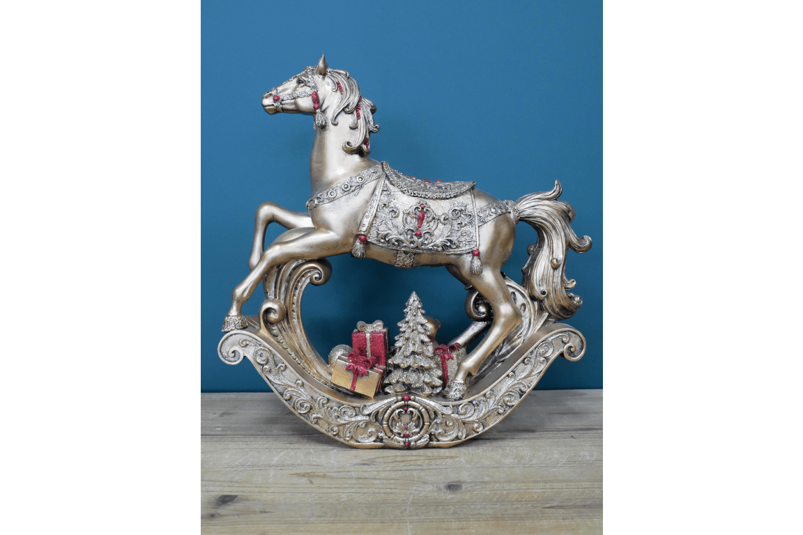 Light Up Christmas Rocking Horse 39cm - XMAS CERAMIC WOOD RESIN GLASS ORNAMENTS - Beattys of Loughrea