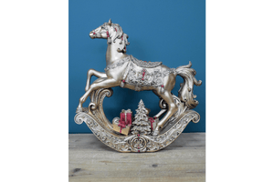 Light Up Christmas Rocking Horse 39cm - XMAS CERAMIC WOOD RESIN GLASS ORNAMENTS - Beattys of Loughrea