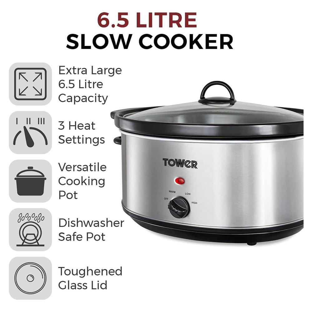 Tower 6.5 Litre Slow Cooker - Stainless Steel - DEEP FAT FRYERS/ AIR FRYER - Beattys of Loughrea