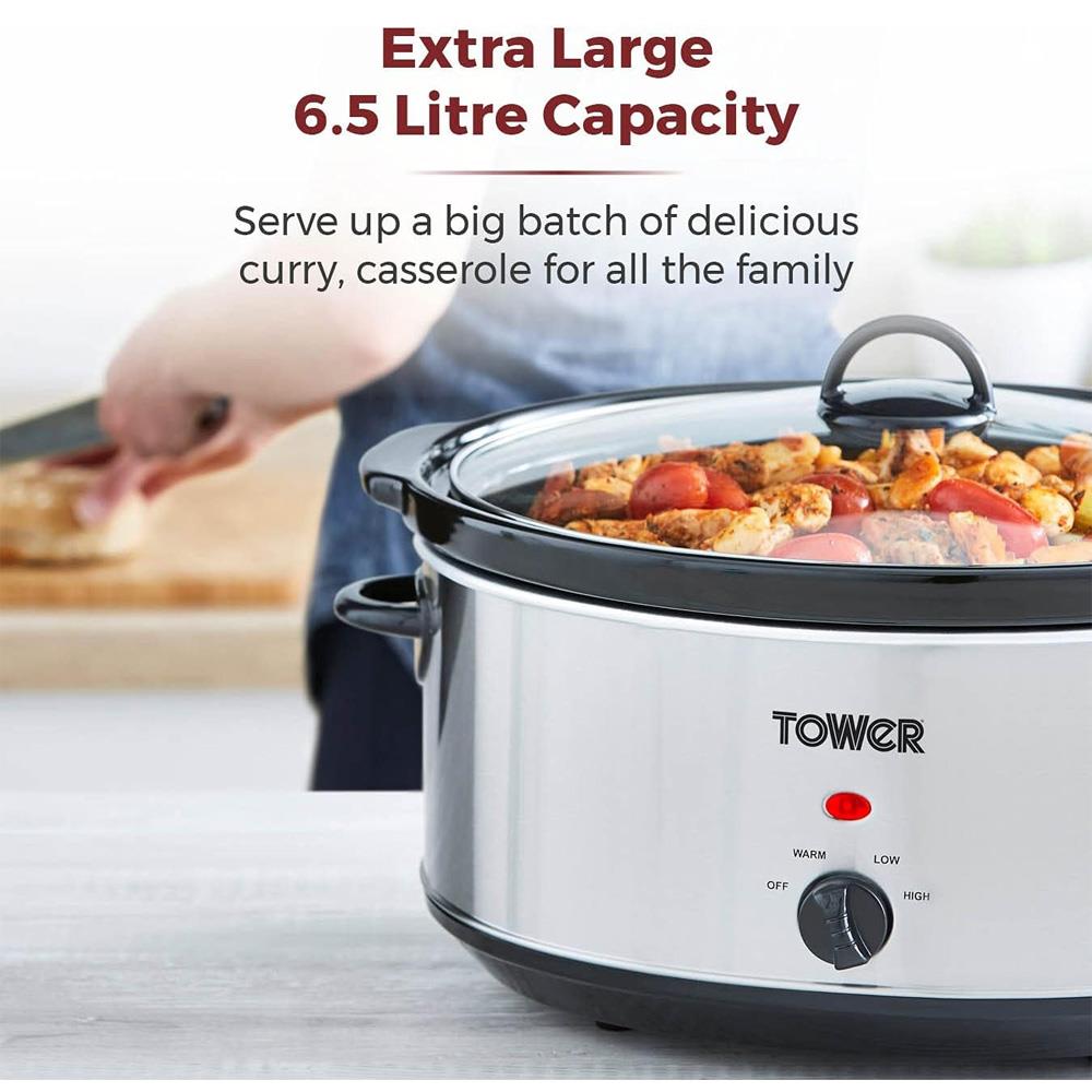 Tower 6.5 Litre Slow Cooker - Stainless Steel - DEEP FAT FRYERS/ AIR FRYER - Beattys of Loughrea