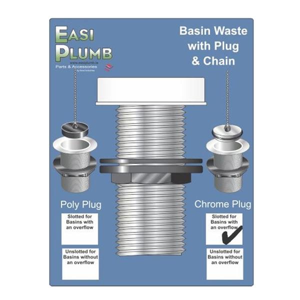 Easi Plumb - Basin Waste With Plug & Chain - 1 1/4" - PLUGS & CHAINS, WASTES - Beattys of Loughrea