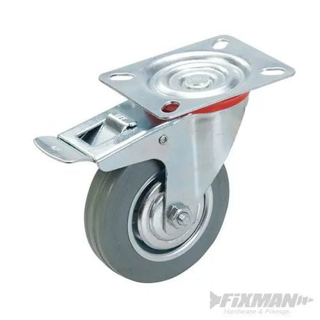 Md 80/100Mm-70Kg Braked Rubber Castor 509024 - CASTOR CUPS/ FERRULE - Beattys of Loughrea