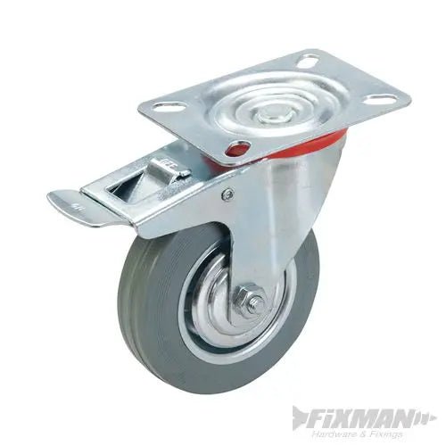 Md 80/100Mm-70Kg Braked Rubber Castor 509024 - CASTOR CUPS/ FERRULE - Beattys of Loughrea