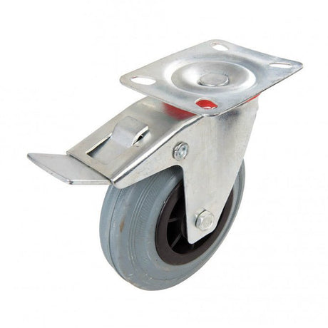 Md 125Mm-100Kg Braked Swivel Rubber Castor Sl663584 - CASTOR CUPS/ FERRULE - Beattys of Loughrea