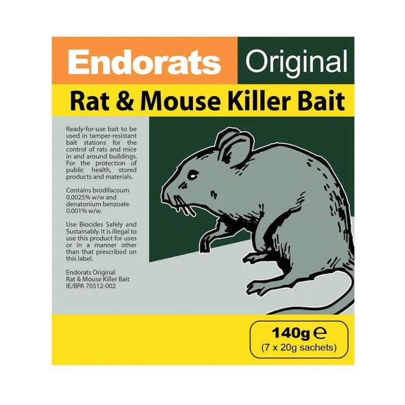 Endorats Rat Poison 140g Box (7 x 20g) - VERMIN BAIT/TRAP/FLY SPRAY - Beattys of Loughrea