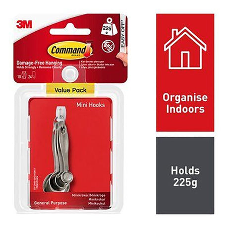 Command Mini Hooks Value Pack 3M17006Value - HOOKS, PLASTIC S/ADH - Beattys of Loughrea