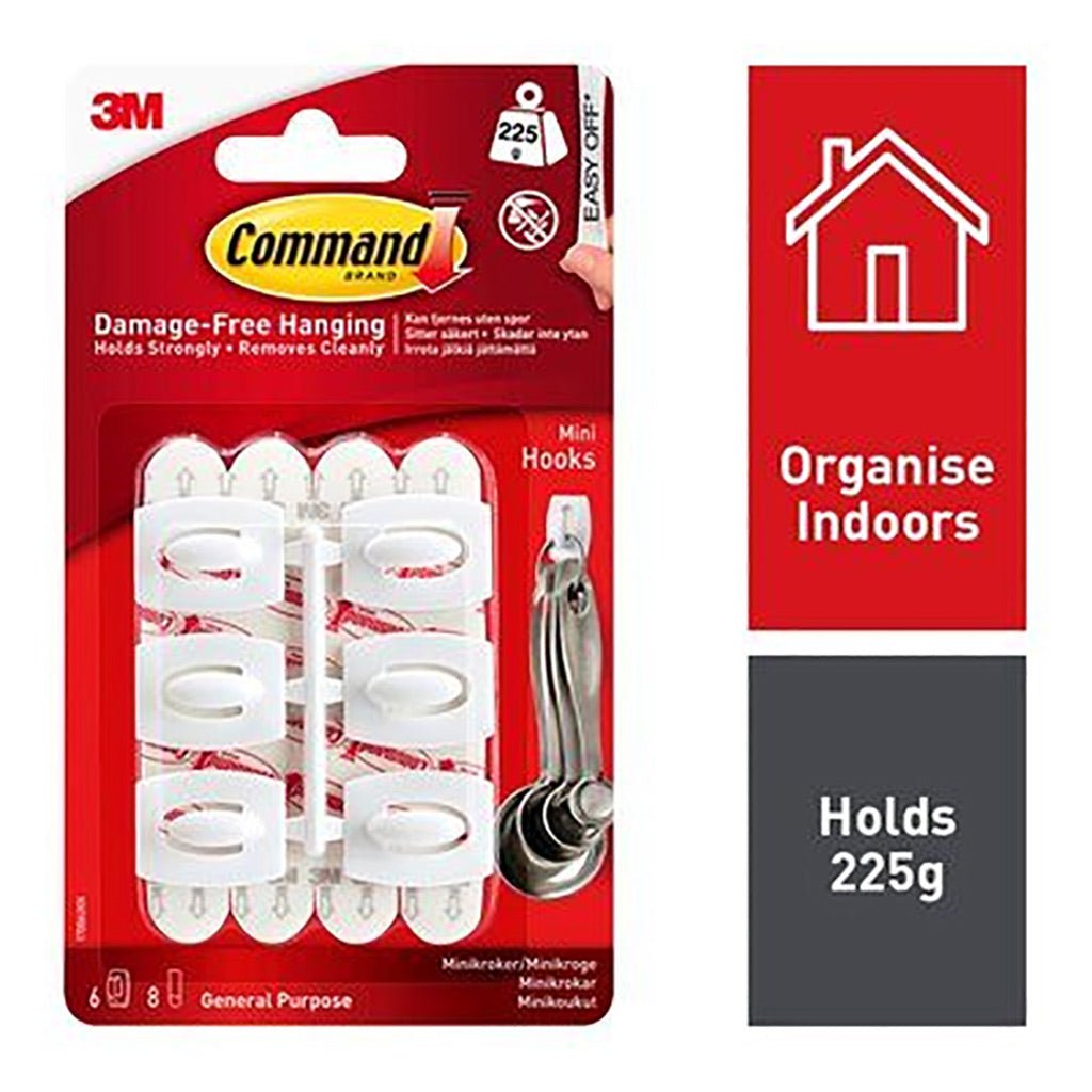 Command Mini Hooks 6/8 3M17006 - HOOKS, PLASTIC S/ADH - Beattys of Loughrea