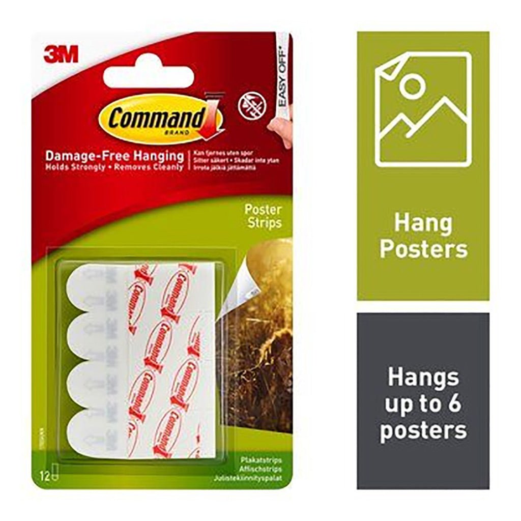 Command Poster Strips 12Pk 3M17024 - HOOKS, PLASTIC S/ADH - Beattys of Loughrea