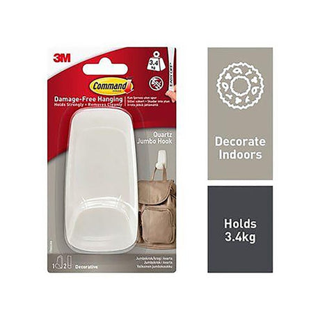 Command Jumbo Hook Quartz 3M17088Qes - HOOKS, PLASTIC S/ADH - Beattys of Loughrea