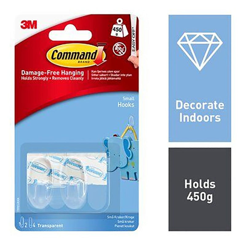 Command Small Clear Hook 3M17092Clr - HOOKS, PLASTIC S/ADH - Beattys of Loughrea