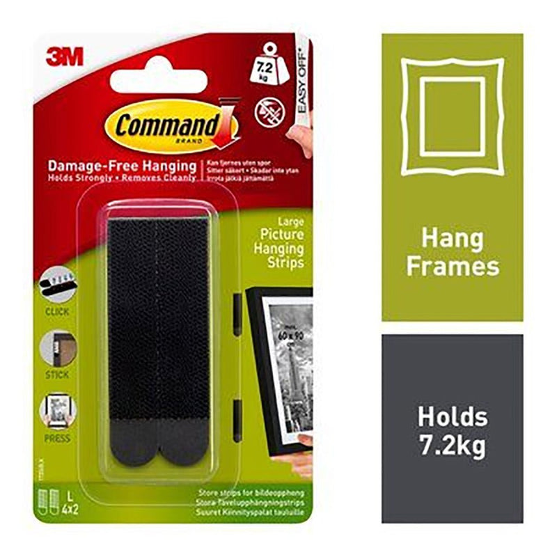 Command Large Black Picture Hanging Strips 3M17206BLK - HOOKS, PLASTIC S/ADH - Beattys of Loughrea