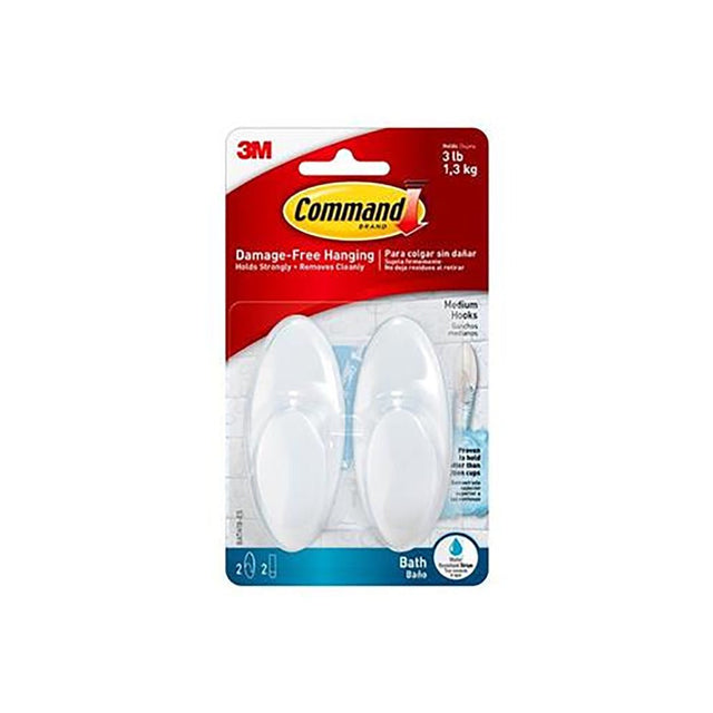 Command Bath Medium Hooks 3Lb 3Mbath18-Es - HOOKS, PLASTIC S/ADH - Beattys of Loughrea