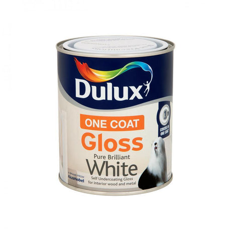 Dulux Once Gloss Pure Brilliant White Paint - 750ml - WHITES - Beattys of Loughrea