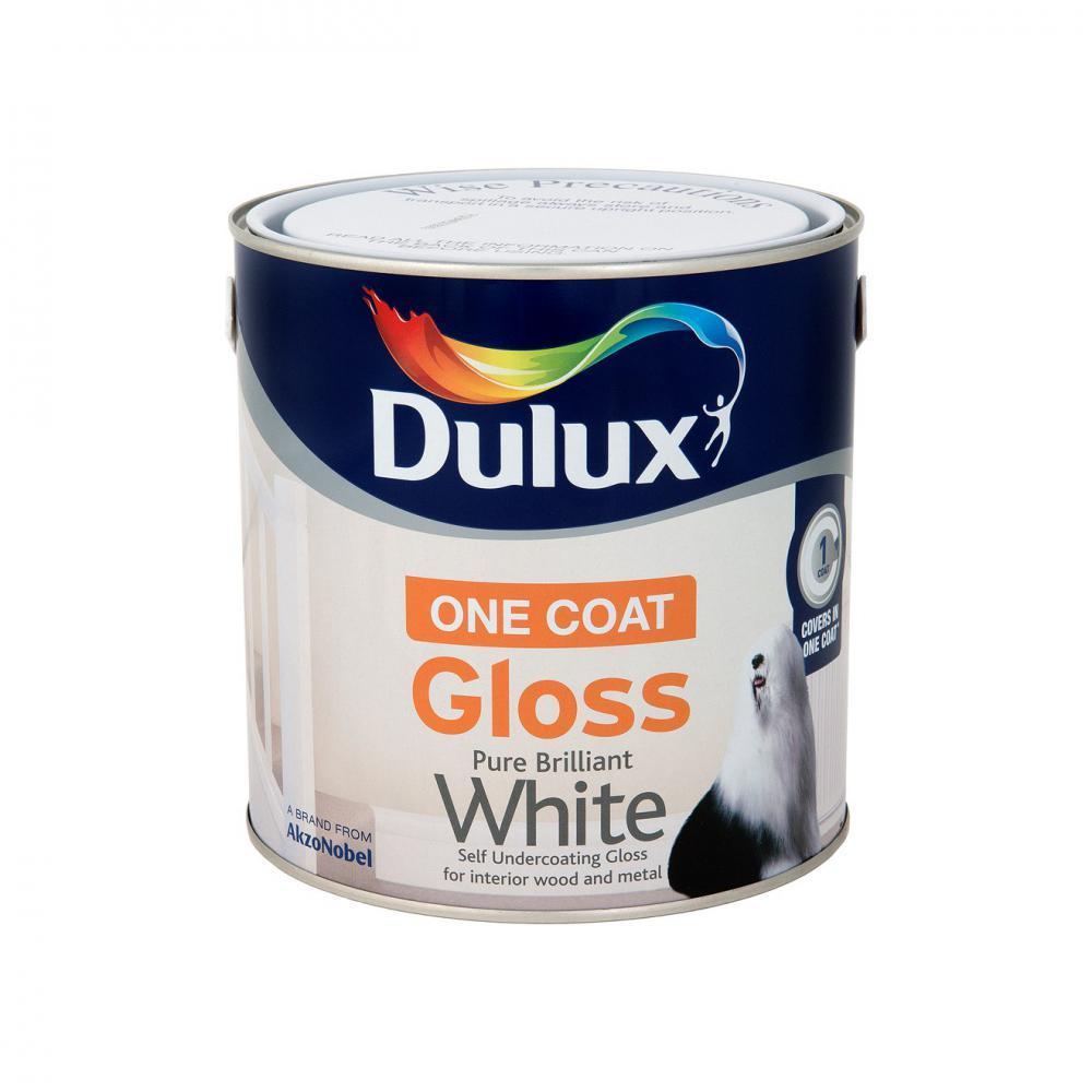 Dulux Once Gloss Pure Brilliant White Paint - 2.5 Litre - WHITES - Beattys of Loughrea