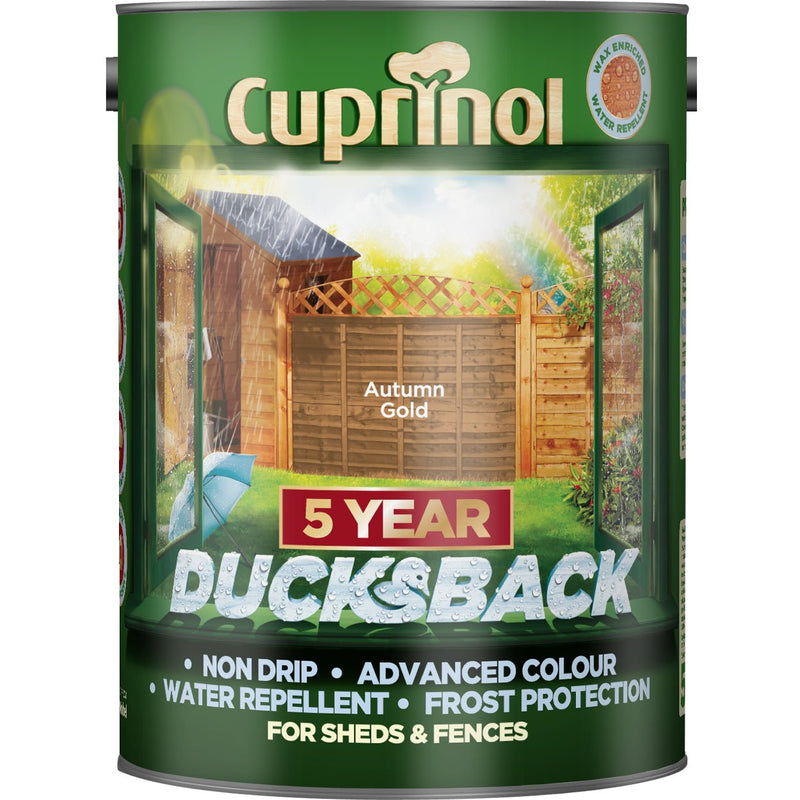 Cuprinol 5 Year Ducksback Wood Stain - 5 Litre Autumn Gold - VARNISHES / WOODCARE - Beattys of Loughrea