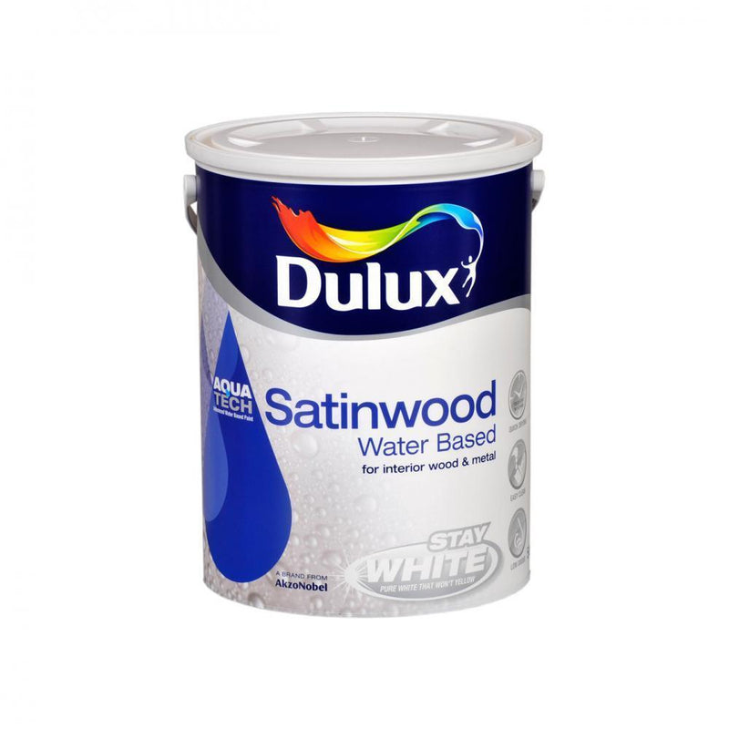 Dulux Stay White with Aquatech Satinwood Paint - 5 Litr - WHITES - Beattys of Loughrea