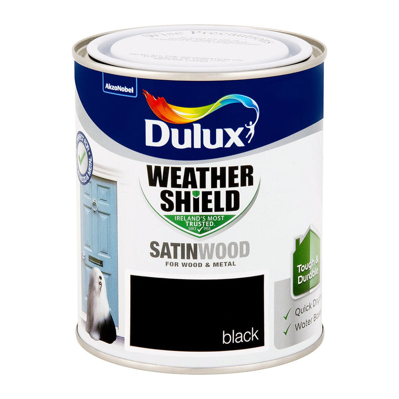 Dsw750S W/Shield Ext Satinwood Satin Black 750Ml Dulux - EXTERIOR & WEATHERSHIELD - Beattys of Loughrea