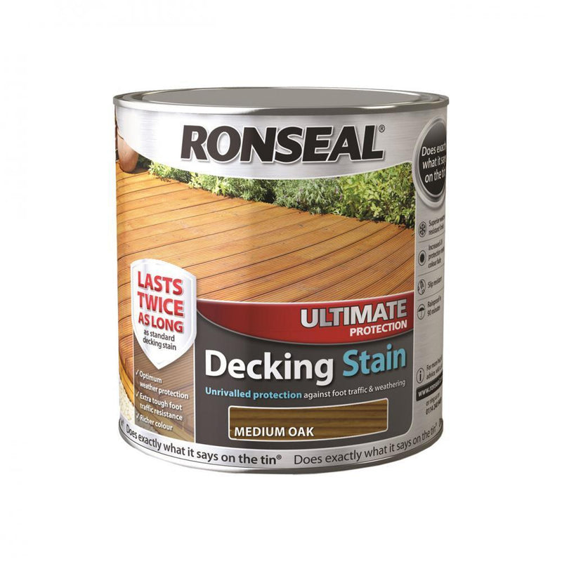 Ronseal Ultimate Protection Decking Stain - 2.5 Litre Medium Oak - VARNISHES / WOODCARE - Beattys of Loughrea