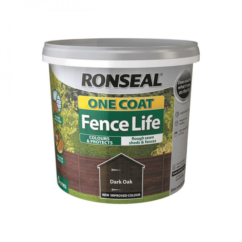 Ronseal One Coat Fence Life Dark Oak 5 Litre - VARNISHES / WOODCARE - Beattys of Loughrea