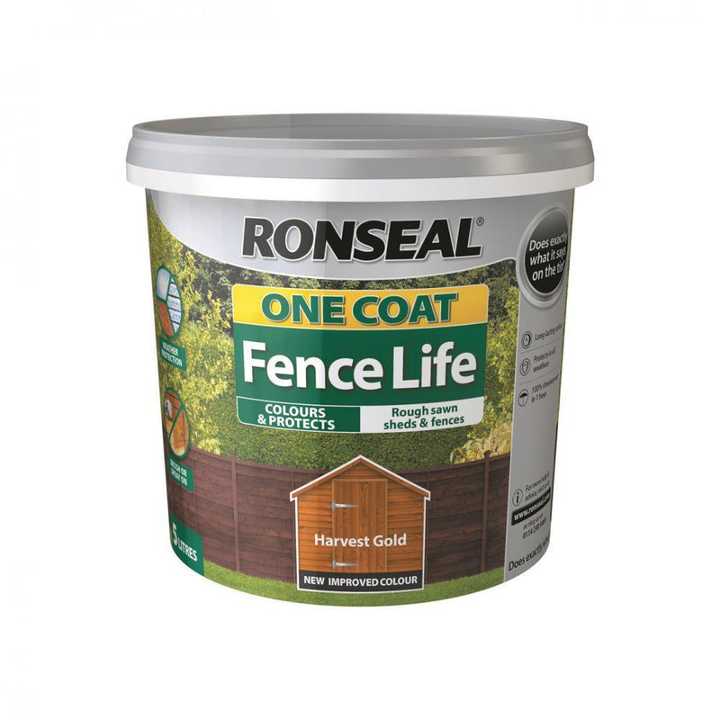 Ronseal One Coat Fence Life Harvest Gold 5 Litre - VARNISHES / WOODCARE - Beattys of Loughrea