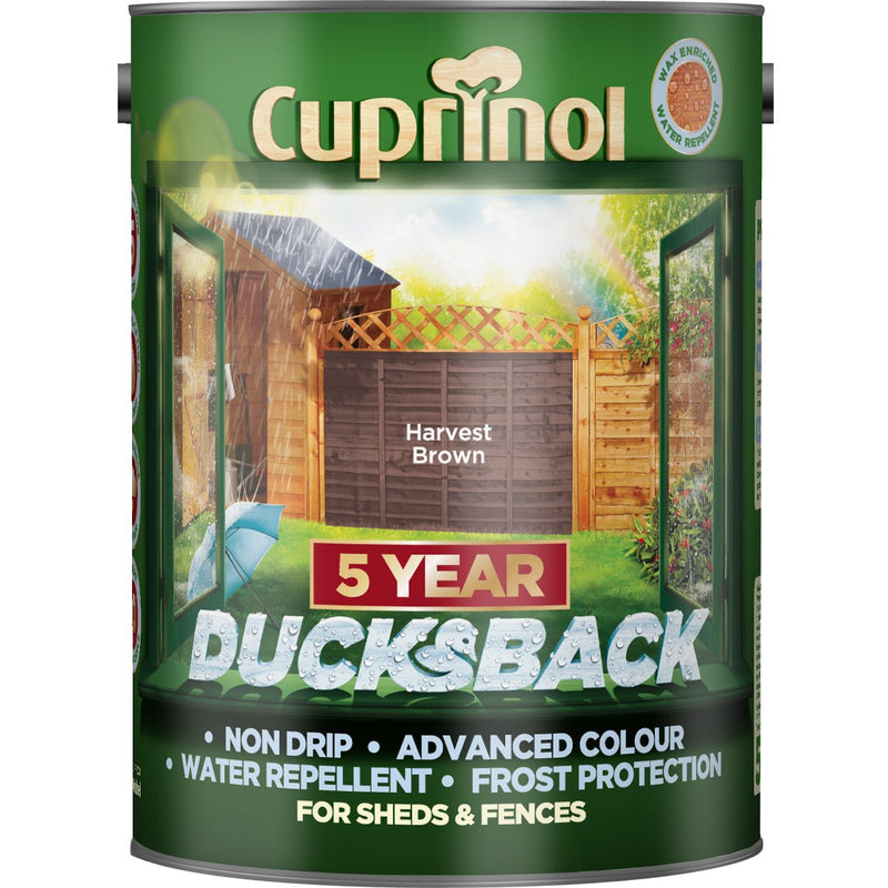 Cuprinol 5 Year Ducksback Wood Stain - 5 Litre Harvest Brown - VARNISHES / WOODCARE - Beattys of Loughrea
