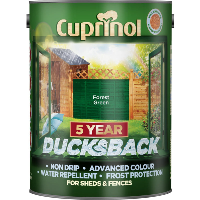 Cuprinol 5 Year Ducksback Wood Stain - 5 Litre Forest Green - VARNISHES / WOODCARE - Beattys of Loughrea