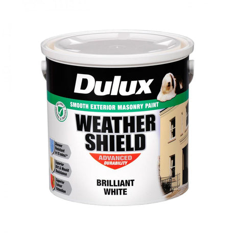Dulux Weathershield Masonry Brilliant White Paint - 2.5 - WHITE EXTERIOR - Beattys of Loughrea