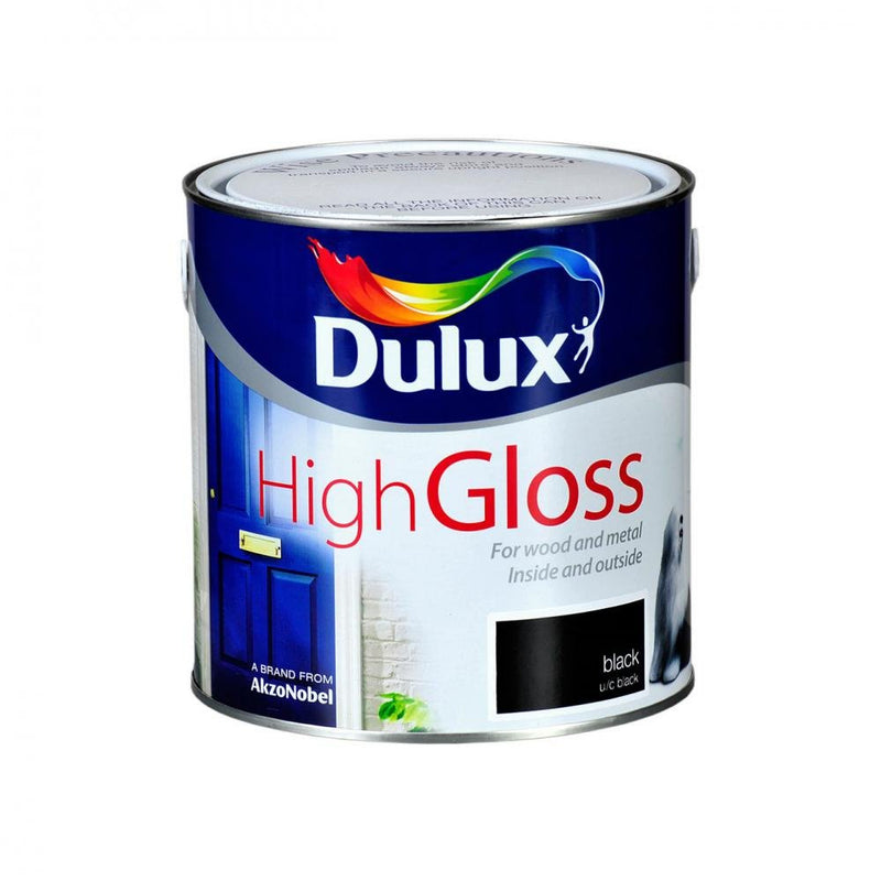 Dulux High Gloss Black Paint - 2.5 Litre BLACK - READY MIXED - OIL BASED - Beattys of Loughrea