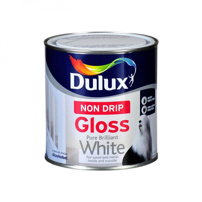 Dulux Non Drip Gloss Pure Brilliant White Paint - 2.5 L - WHITES - Beattys of Loughrea