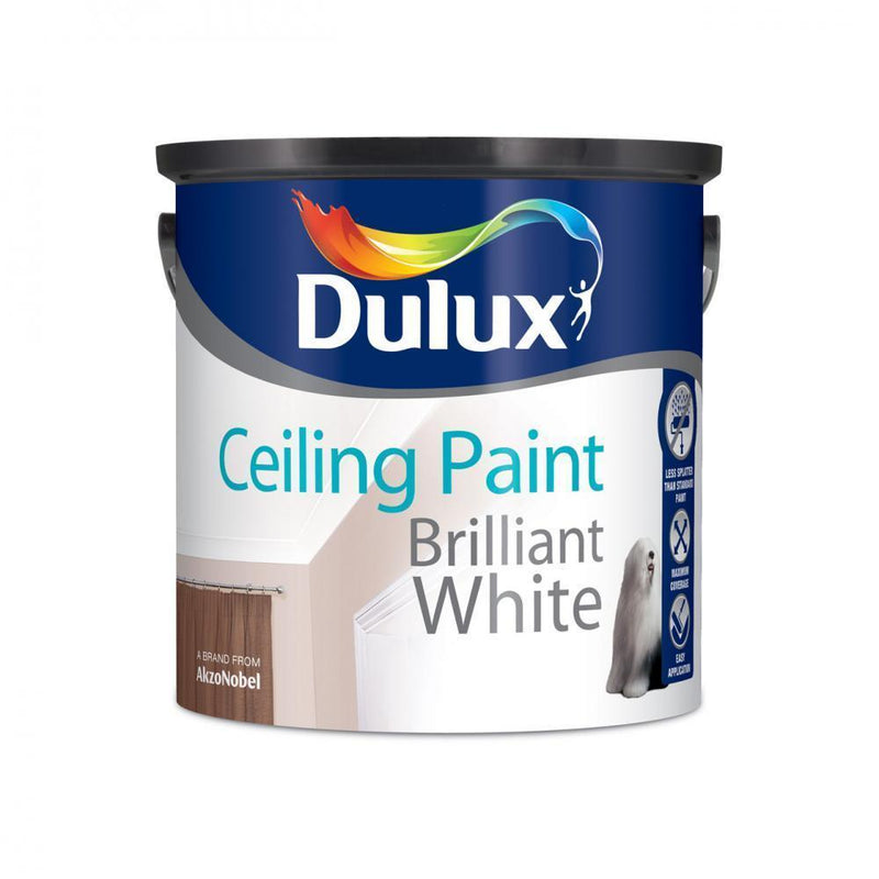 Dulux Ceiling Paint Matt Brilliant White - 2.5 Litre - WHITES - Beattys of Loughrea