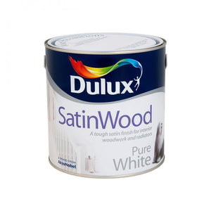 Dulux SatinWood Pure White Paint - 2.5 Litre - WHITES - Beattys of Loughrea