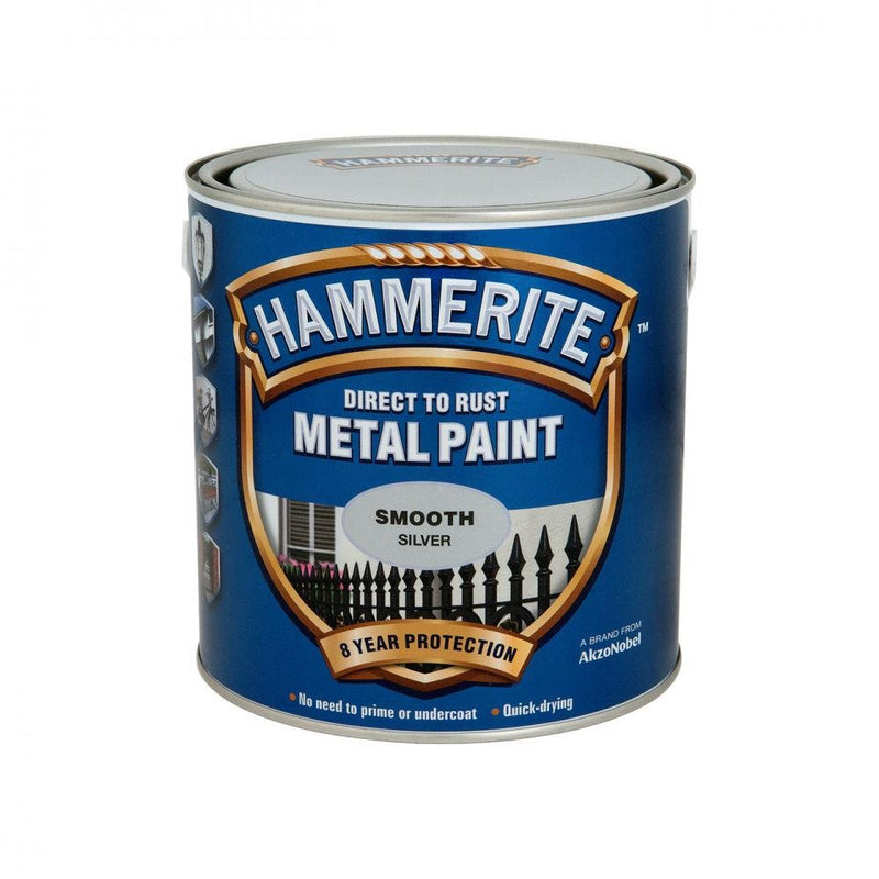 Hammerite Direct to Rust Smooth Finish Metal Paint 2.5ltr Silver - METAL PAINTS - Beattys of Loughrea