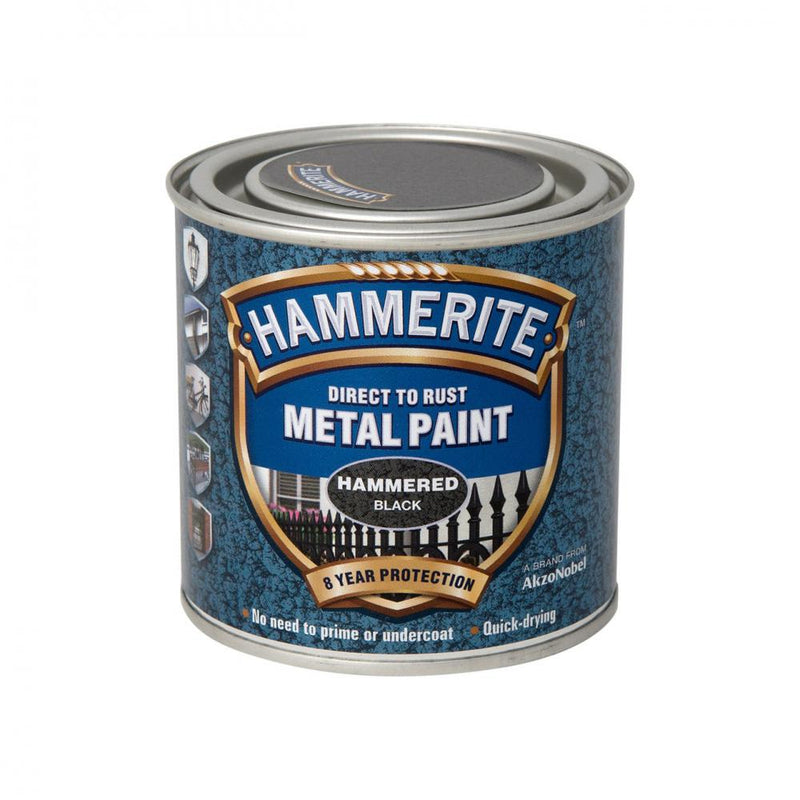 Hammerite Direct to Rust Hammered Finish Metal Paint 250ml Black - METAL PAINTS - Beattys of Loughrea