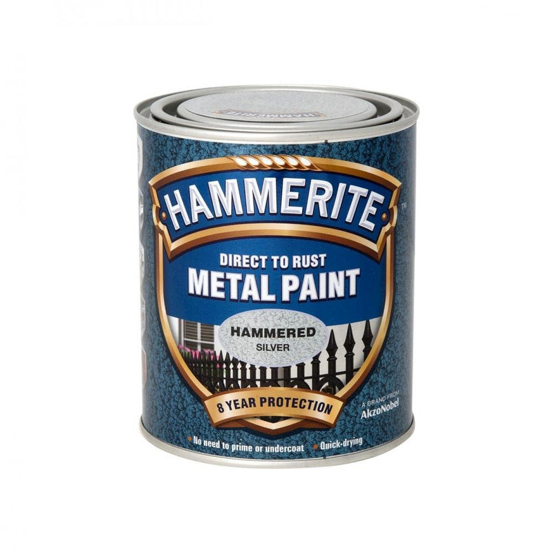 Hammerite Direct to Rust Hammered Finish Metal Paint 750ml Silver - METAL PAINTS - Beattys of Loughrea