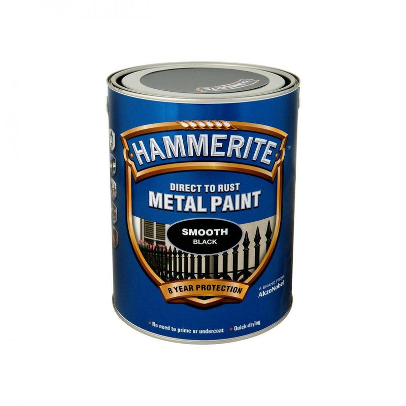 Hammerite Direct to Rust Smooth Finish Metal Paint 5ltr Black - METAL PAINTS - Beattys of Loughrea