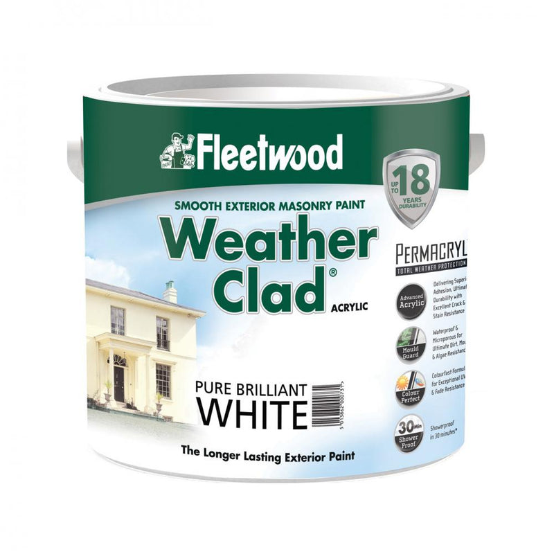 Fleetwood Weather Clad Smooth Masonry Brilliant White 2.5 Ltr - WHITE EXTERIOR - Beattys of Loughrea