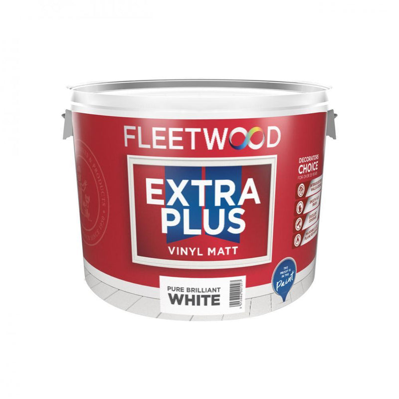 Fleetwood Extra Plus Vinyl Matt White - 10 Litre - WHITES - Beattys of Loughrea