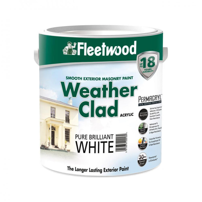 Fleetwood Weather Clad Smooth Masonry Brilliant White 5Ltr - WHITE EXTERIOR - Beattys of Loughrea