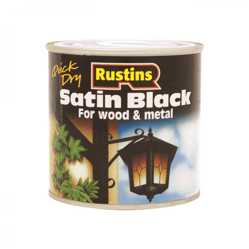 Rustins Quick Dry Black Paint Satin - 1 litre - VARNISHES / WOODCARE - Beattys of Loughrea