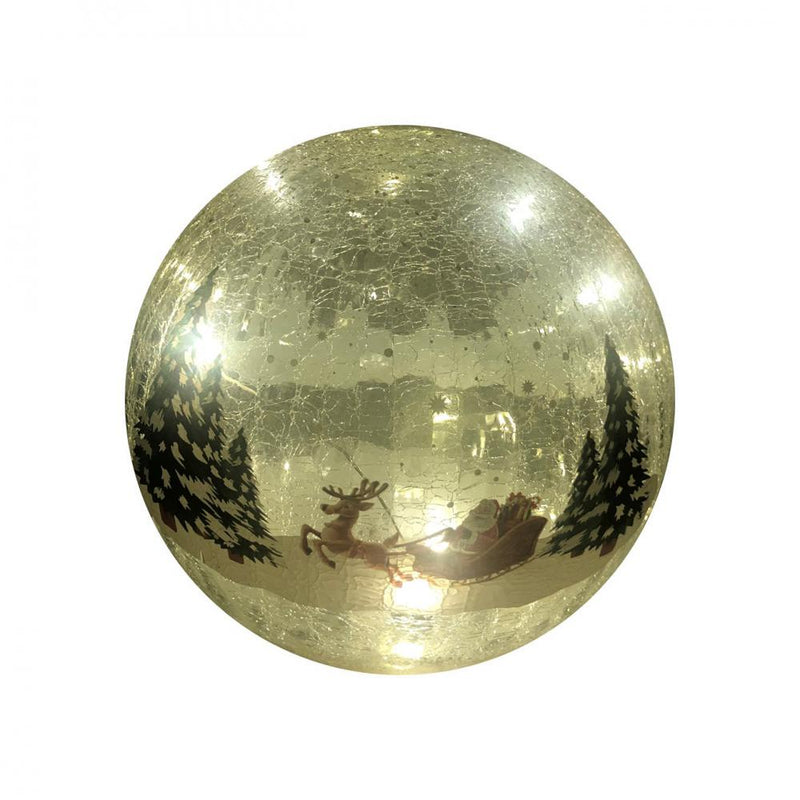 LED Lit Crackle Effect Santa Sleigh Ball - 20cm - XMAS CERAMIC WOOD RESIN GLASS ORNAMENTS - Beattys of Loughrea