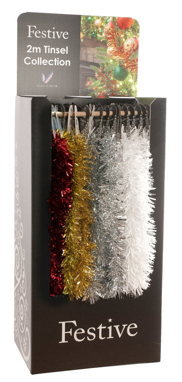 Festive Festive Chunky/Fine Cut Tinsel - 2m x 7.5cm Silver Red, Gold, White - XMAS RIBBON TINSEL - Beattys of Loughrea