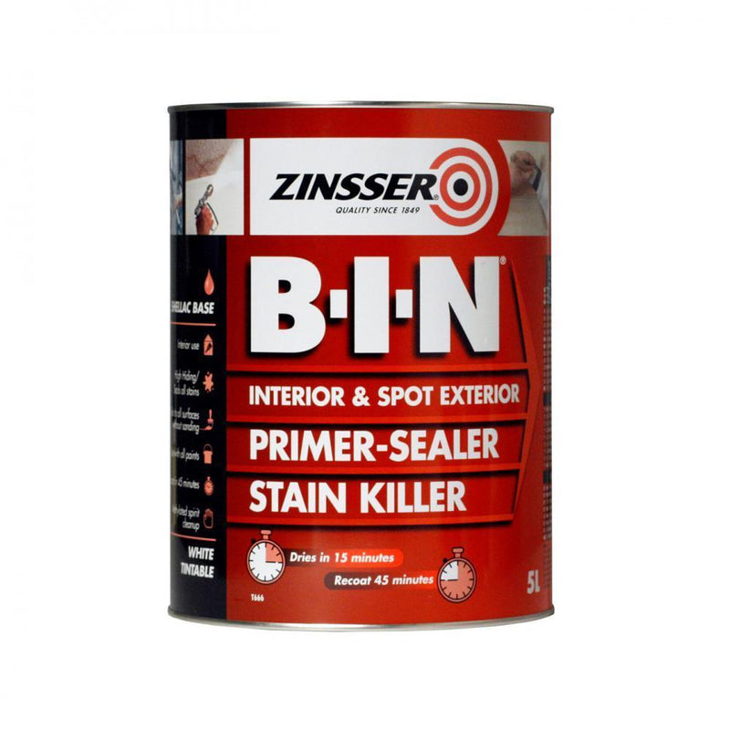 Zinsser B-I-N Primer Sealer - 5 Litre - EXTERIOR & WEATHERSHIELD - Beattys of Loughrea