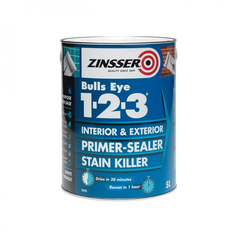 Zinsser Bulls Eye 1-2-3 Primer Sealer - 5 Litre - EXTERIOR & WEATHERSHIELD - Beattys of Loughrea